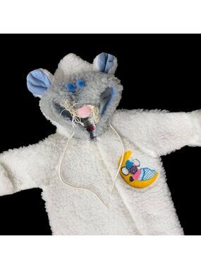 Vintage Baby Mouse Costume Hooded Fleece Infant Footed Suit Obion USA 9-18 Mos